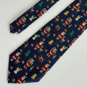 Lands’ End Blue Christmas Silk Tie Santa
